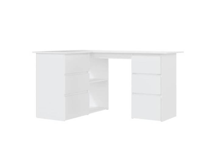 Bureau d'angle - GAROSA - Blanc - 145x100x76 cm - 4 tiroirs - Bois d'ingénierie