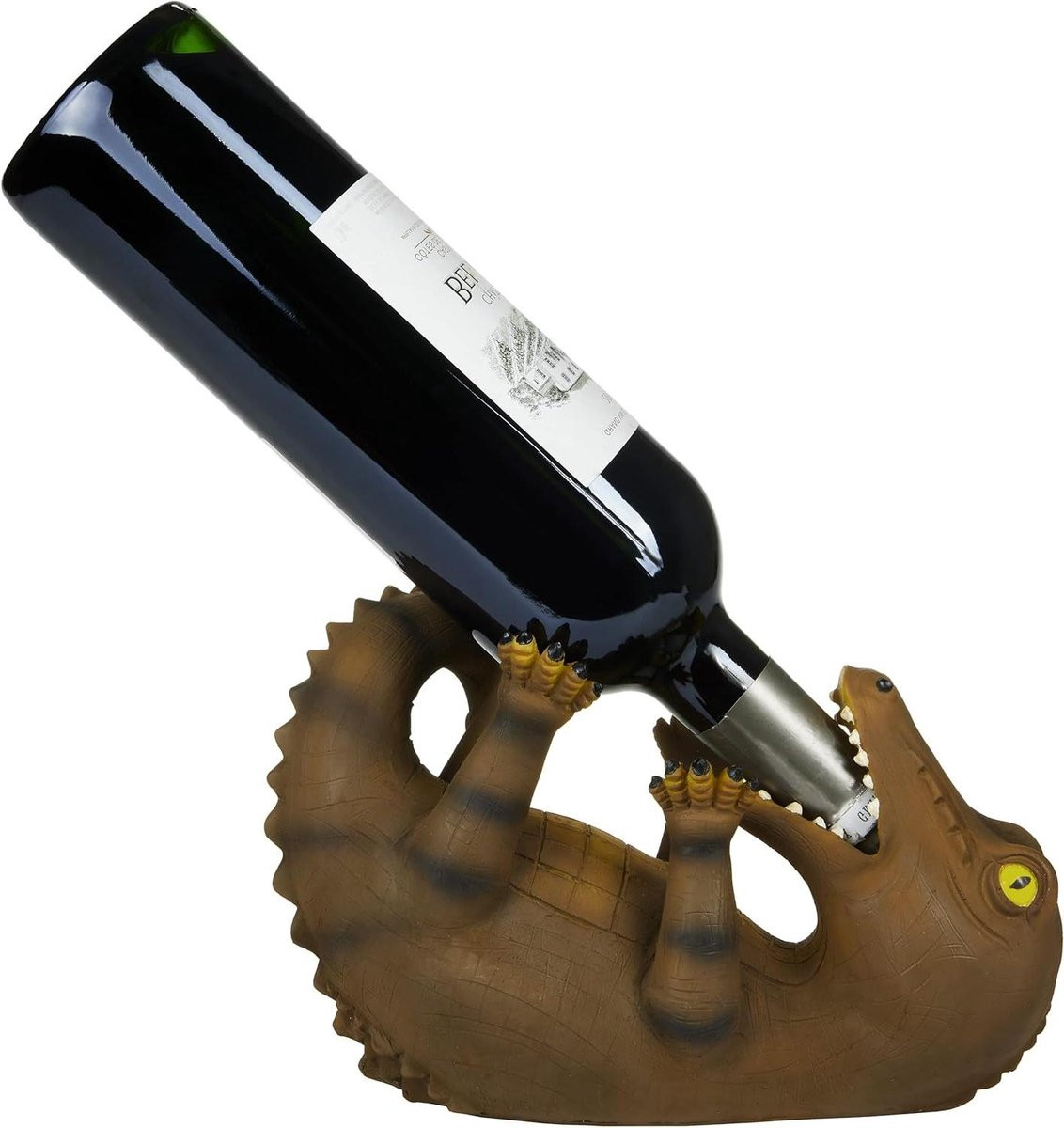Wijnflessenhouder Krokodil Groen - Handgeschilderde Flessenstandaard voor Bar Decoratie - B/D/H: 22 x 14 x 10 cm