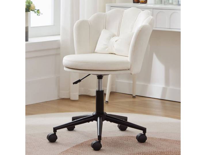 Chaise de Bureau Pivotante - Réglable - Chaise de coiffeuse Velours Beige en Dossier pour Salon Chambre Bureau