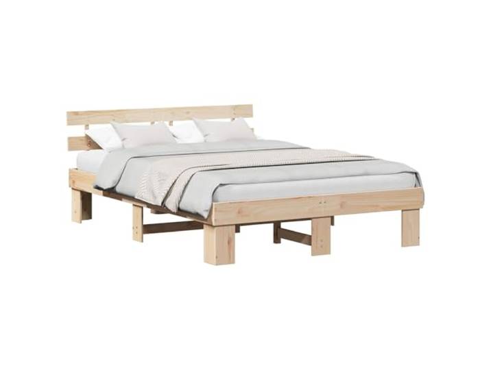 PUGYNBK Bettgestell natur 150 x 200 cm Kiefer massiv Minimalistisches Design, stabile feste Leisten, bequemes Kopfteil, feste Basis