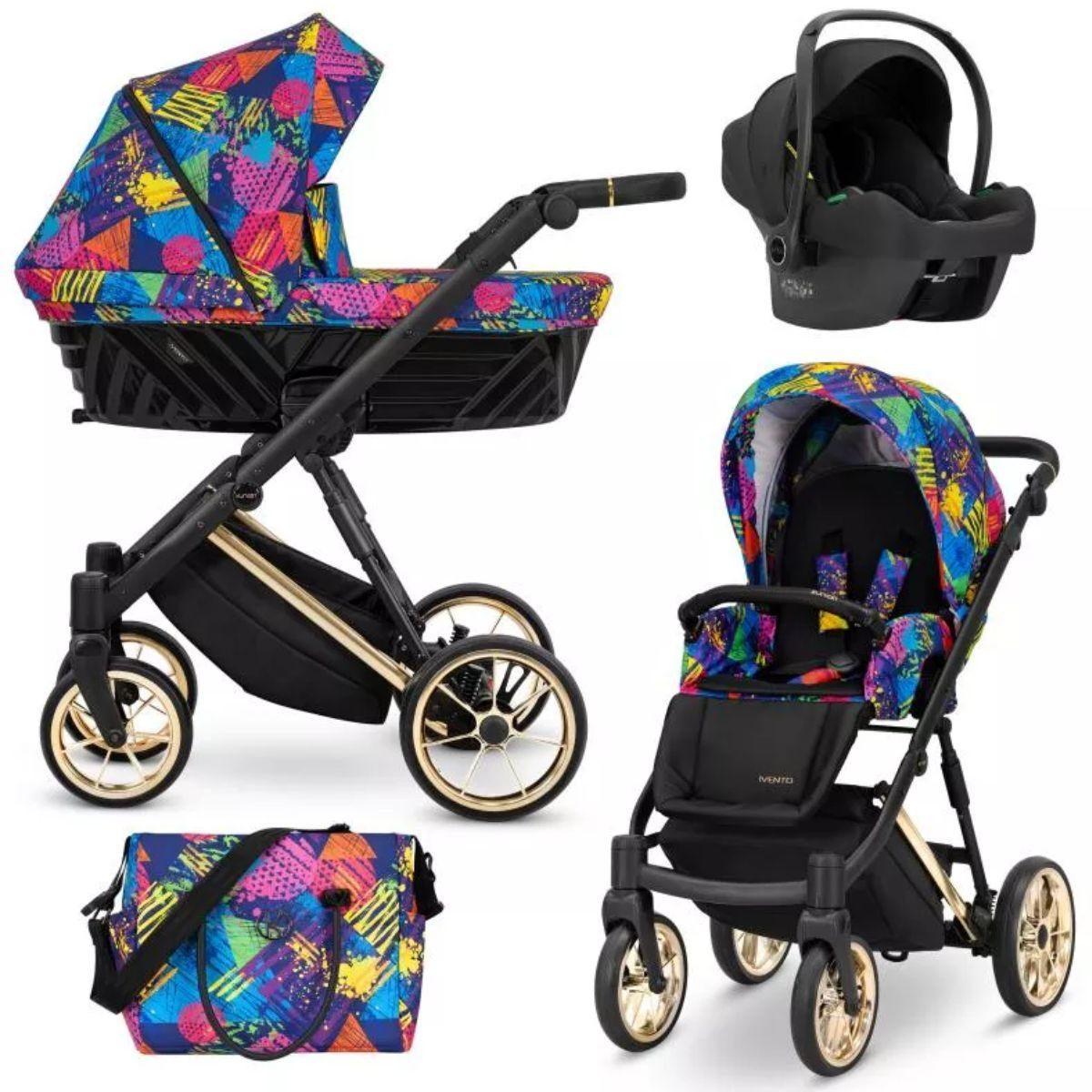 Kinderwagen Kunert Ivento Premium 3in1 - goldene Rahmenfarbe - Farbe: Colors Impresion