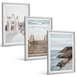 BILDER SET 3er Set - 40x60 cm Silberner Rahmen - Meeresarchitektur Santorin