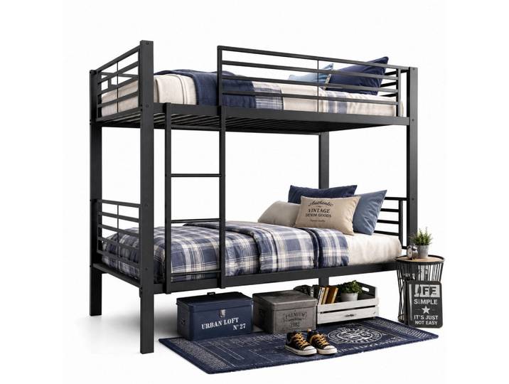 Modfu Etagenbett aus Metall 90x200 cm Schwarz mit beidseitig montierbarer Leiter, 90x200 cm, Babymöbel & Kindermöbel, Kinderzimmer & Jugendzimmer, Stockbetten