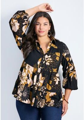 Plus Size Women's Flora Blouson Tiered Tunic by Avenue in Rustic Flora (Size 14)