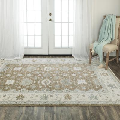 Alora Decor Abby Beige/Blue Floral Hand-knotted Wool Area Rug