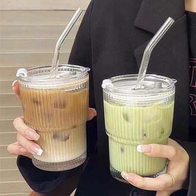 Uplift Essentials 450ml Glass Cup With Lid And Straw Leakproof Heat Resistant Drinkware 450ml Glass Cup With Lid And Straw Leakproof Heat Resistant Drinkware