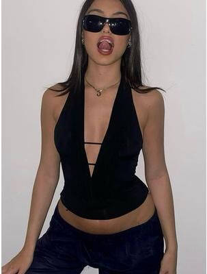 Daily Discovery Halter Crop Top Deep V Neck Hollow Out Summer Clubwear For Women l