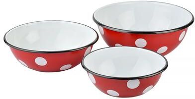 STP Goods Red White Polka-Dot Enamel Bowl Set of 3