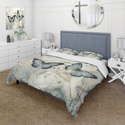 DESIGN ART "Designart ""Blue Beige Butterfly Wings Of Serenity"" Blue Children's Art - Bedding Set With Shams"