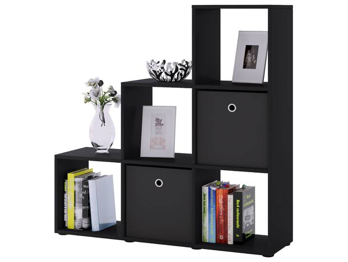 Standregal VCM Holz Stand Treppenregal Regal 6 Fächer Nitas , schwarz, B:108cm T:29cm, Regale, Standregal