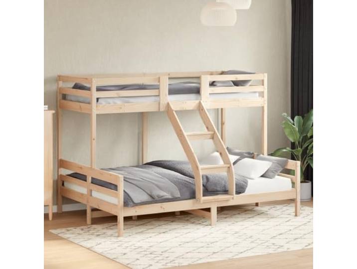 RJPLMFV Etagenbett, Massivholz, 80 x 200/140 x 200 cm, ohne Matratze Massives Kiefernholz, sicheres Geländer, 2 Einzelbetten, platzsparend, Wandbefestigung erforderlich