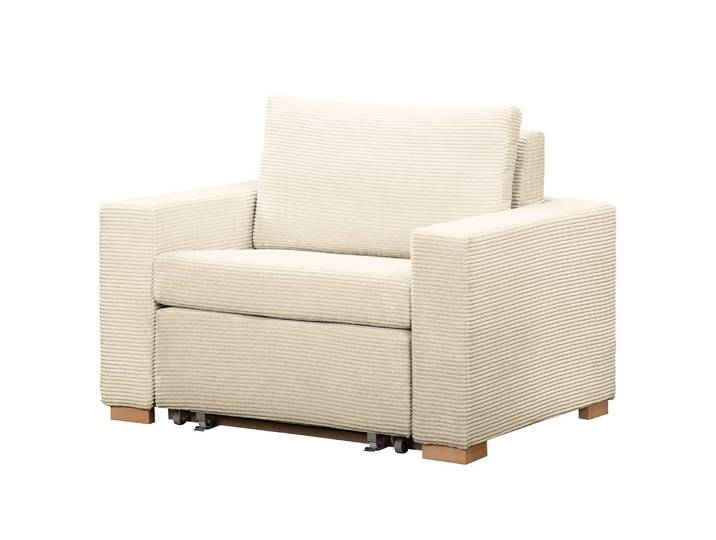 Fauteuil convertible Basic Beige/Beige Velours côtelé Poppy 110 x 90 x 90cm