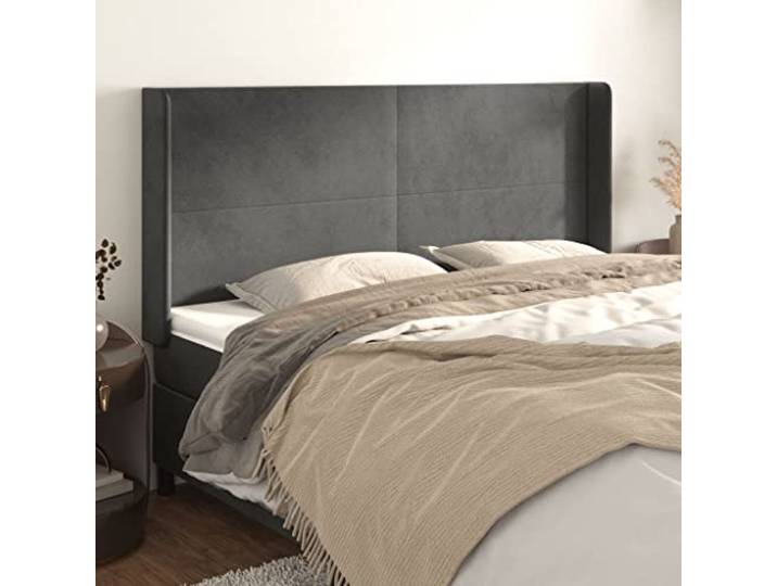 KTHLBRH Kopfteil in Dunkelgrau aus weichem Samt mit stabilen Holzbeinen und verstellbarer Höhe für Rückenunterstützung, ideal zum Lesen des Fernsehers, klassisches Design, elegant