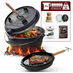 GUSSKÖNIG Eingebrannter Dutch Oven Set 7L mit Füße