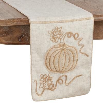 Saro Lifestyle Jute Table Runner With Embroidered Pumpkin Design