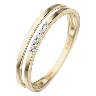 Diamantring JOBO Gr. 50, gelb (gelbgold 585), Fingerringe, Damen, 50, P1 = bei 10-facher Vergrößerung erkennbare Einschlüsse, Diamanten Gelbgold 585, Diamanten, Gelbgold 585, Diamantring, 585 Gold mit 5 Diamanten