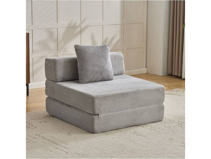 WOVREO Canapé convertible de sol 1 place en corduroy gris clair mousse sans montage
