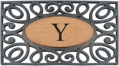 "A1 Home Collections Rubber and Coir Elegant Circles Monogrammed Double Door Doormat 23""X38"""