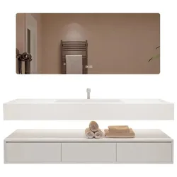 Wandhängendes Badezimmermöbel-Set, weißes Sinterstein-Waschbecken, Spiegel, Unterschrank und Abflusszubehör 110×55cm 【YTC913-110】