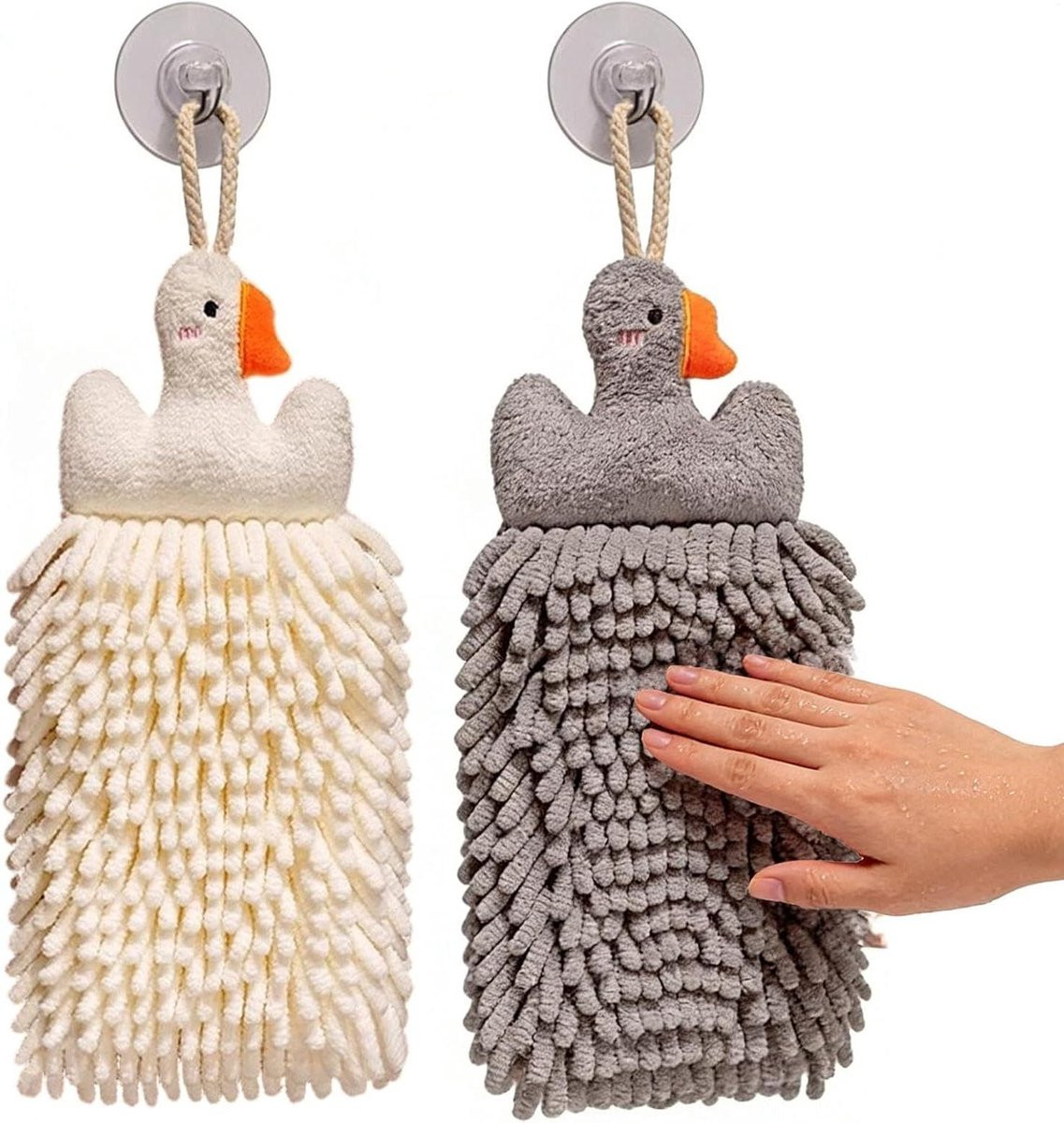 Set van 2 witte kinderhanddoeken van zachte dons voor badkamer en keuken, 26 x 14 cm