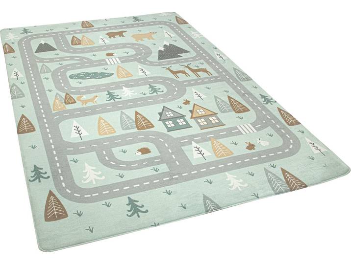 Paco Home Chicos 550 rechteckig 2 mm Höhe Flachgewebe, Strassen-Spiel-Teppich, Kinderzimmer