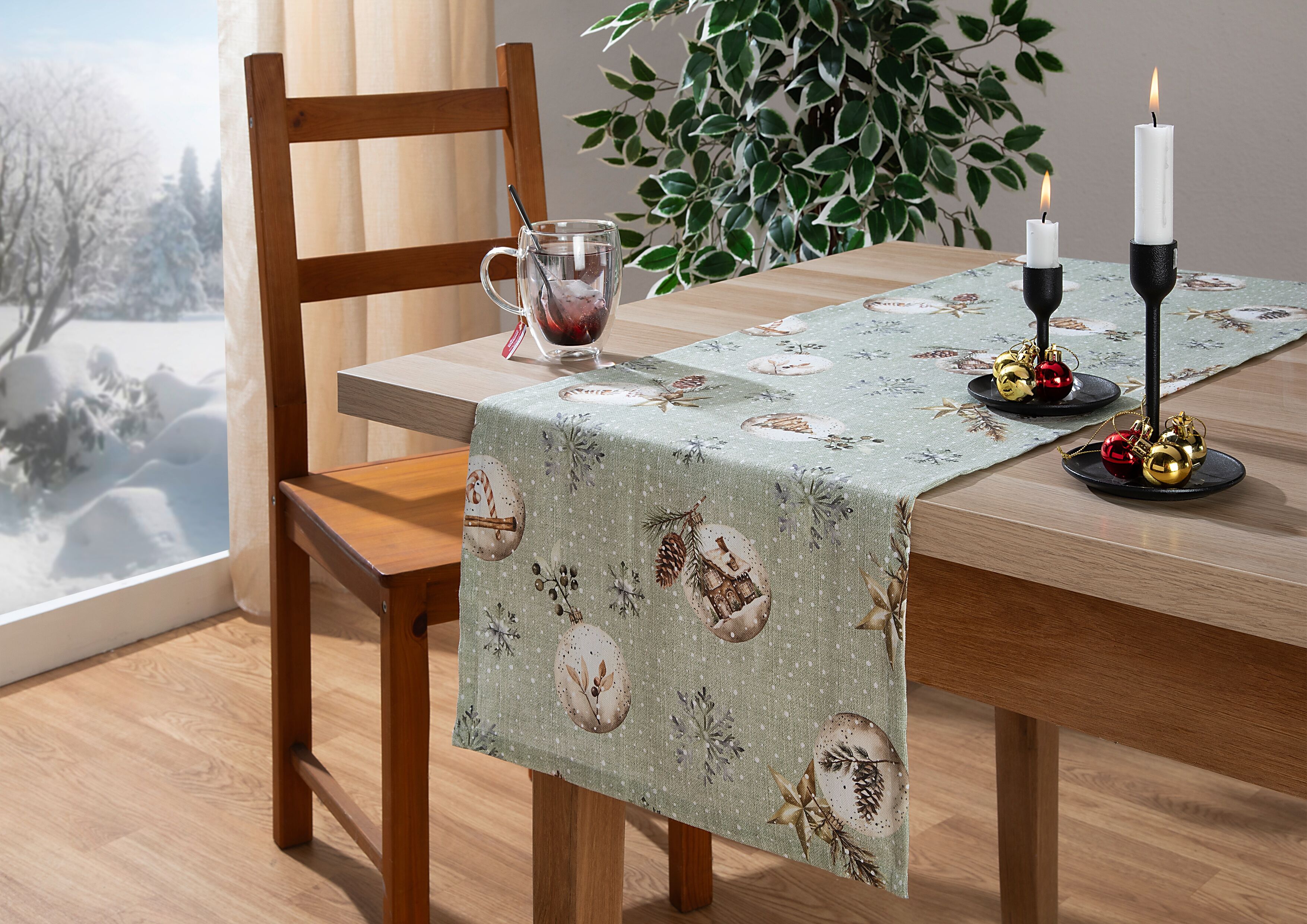Tischläufer HOME WOHNIDEEN "FELIZ NAVIDAD", grün (mint), B:140cm L:40cm, Baumwolle, Polyester, Tischdecken, Tischläufer, SET, Dekostoff bedruckt