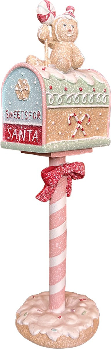 Viv! Christmas Kerstbeeld Gingerbread Brievenbus - Pastel Roze Groen - 36 cm