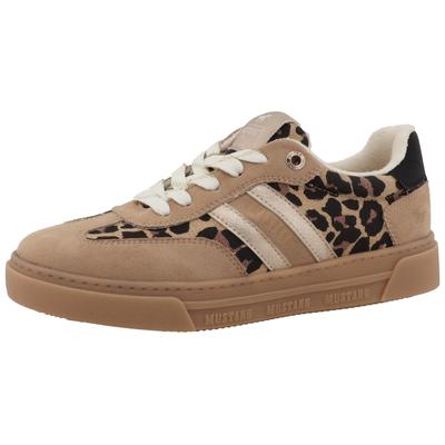 Plateausneaker MUSTANG SHOES "Rhonda", Damen, Gr. 40, beige (natur, leo), Lederimitat, Textil, Schuhe Plateausneaker, Freizeitschuh, Halbschuh, Schnürschuh mit modischen Kontrastbesätzen
