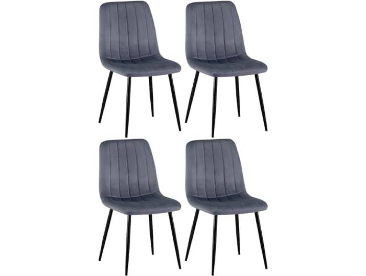 CLP 4er Set Esszimmerstuhl gepolstert Dijon, mit Ziernähten & Bodenschonern, Polsterstuhl für Esszimmer & Küche, belastbar bis 150 kg Farbe dunkelgrau Material Samt