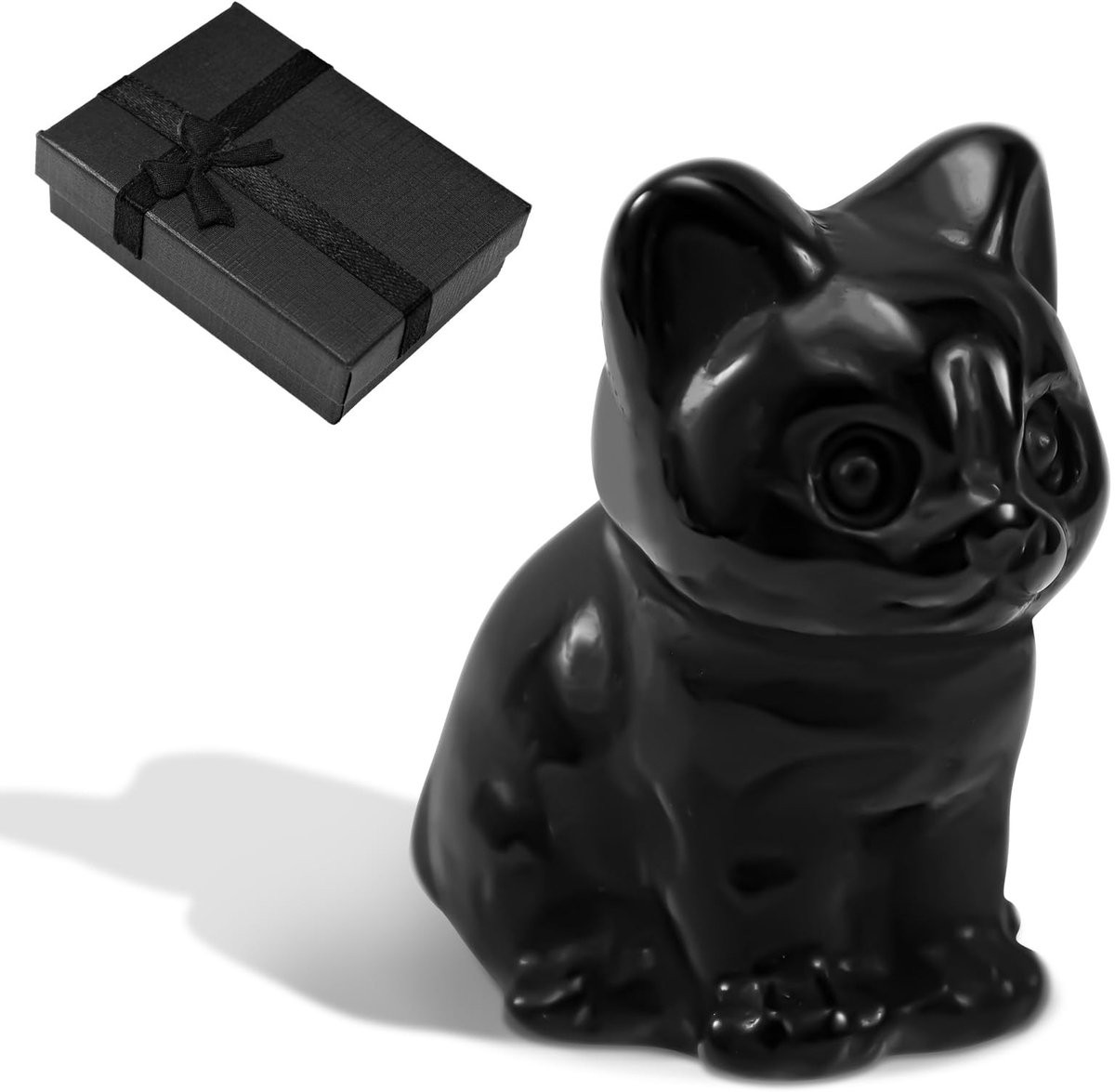 Solidchoice - Zwarte Obsidiaan Kat Beeldje voor Decoratie