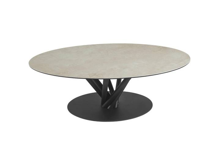 Belluti Couchtisch, Schwarz, Taupe, Metall, Glas, Keramik, oval, Bodenplatte, 70x42x120 cm, einfacher Aufbau, Wohnzimmer, Wohnzimmertische, Couchtische, Couchtische Glas