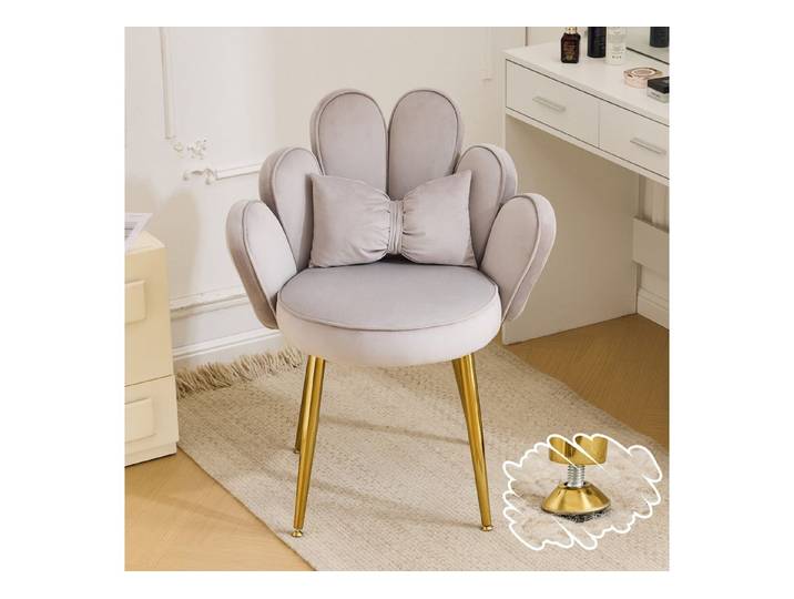 Bonnlo Sessel mit Blütenblatt, verstellbaren Goldbeinen & Schleifenkissen (Grau) (1-St), ERGONOMISCHER SAMTSTUHL
