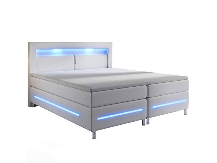 Juskys Boxspringbett Norfolk 200x200 cm - LED Beleuchtung, Bonell Matratze & Topper - 66 cm Komforthöhe - weiß - Bett Doppelbett Polsterbett