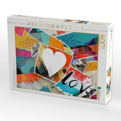 CALVENDO Puzzle Abstrakt buntes Design mit Herz und Text Love | 1000 Teile Lege-Größe 64x48cm Foto-Puzzle für glückliche Stunden