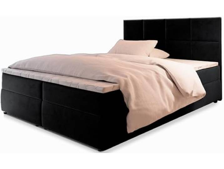 Masseno Boxspringbett Lena 200x200 cm Komplett-Set mit Matratze und Topper, Polsterbett mit Zwei Bettkästen -Schwarz, Kronos 07