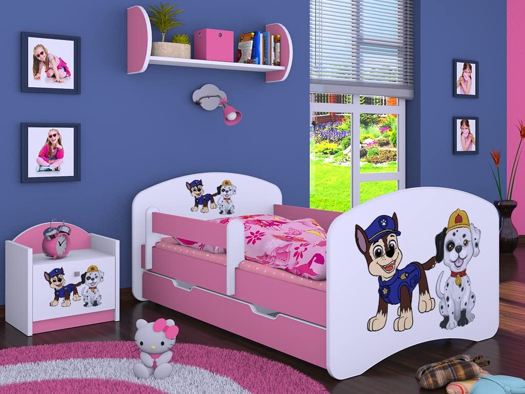 BDW Kinderbett Super Hunde, Babybett Kinderzimmer, Rosa (Motiv 1), 190 x 90 cm