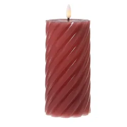 LED Kerze Twist Echtwachs gedrehte Stumpenkerze flackernd H: 17,5cm Timer rosa