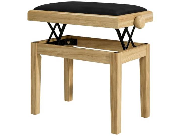 HOMCOM Banc de Piano Réglable 45-56 cm\, Banc de Clavier\, Bois Naturel Tabouret Piano\, Siège Rembourré en Velours\, Pieds en Bois d'Hévéa Robustes\, Tabouret de Coiffeuse\, Chambre\, Salon