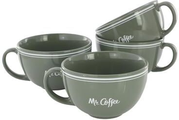 Mr. Coffee 22 Ounce Set of 4 Porcelain Latte Cup in Green