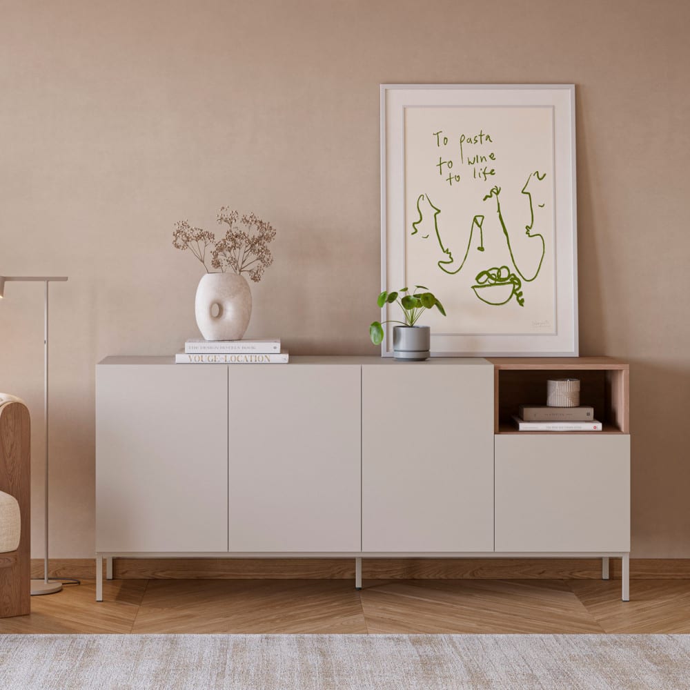 Drawer Aparador de 4 puertas de madera y metal l180cm - beige