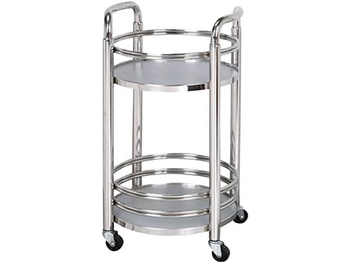 Barwagen Modern Hotel Doppelschicht Hohe Kapazität Servierwagen, Wohnzimmer Klassische Atmosphäre Anti-Drop Rollwagen, Mobiler Restaurantwagen (Color : Silver, S : 74 * 40cm)