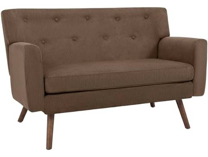CLP Sofa 2-Sitzer mit Cordbezug Kioni, Couch bequem für Wohnzimmer, komfortabel gepolstert, bis 240 kg belastbar, Beine aus Kautschukholz Farbe Dunkelbraun
