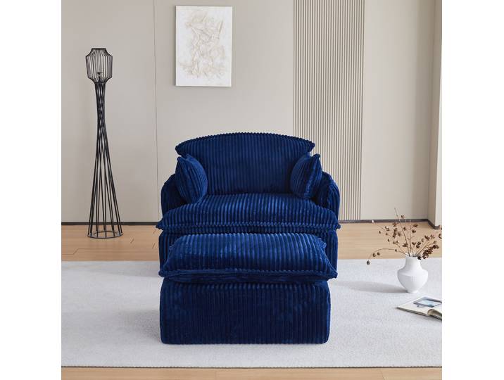 Fauteuil Avec Repose-pieds 115x89x77 Cm Bleu – Compact Sans Montage\, Revêtement En Tissu Meubliv