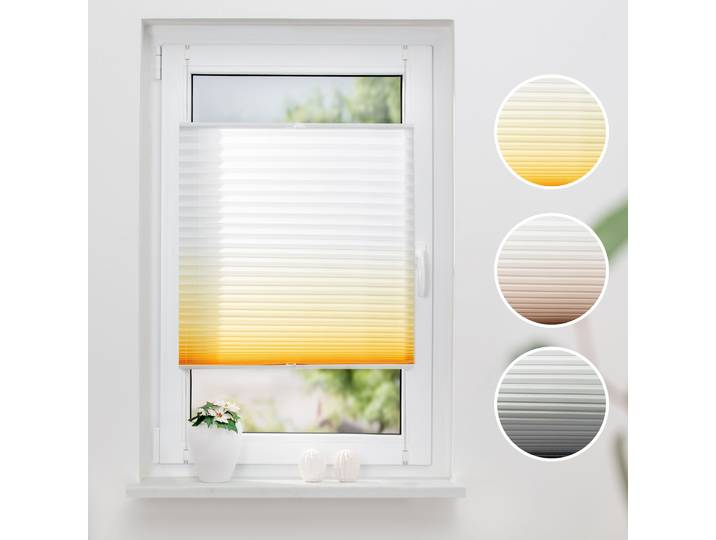 Plissee K-HOME Farbverlauf Sunrise, ohne Bohren, Klemmfix, Farbverlauf , gelb, weiß, B:115cm H:130cm, Obermaterial: 100% Polyester, Plissees, Plissee