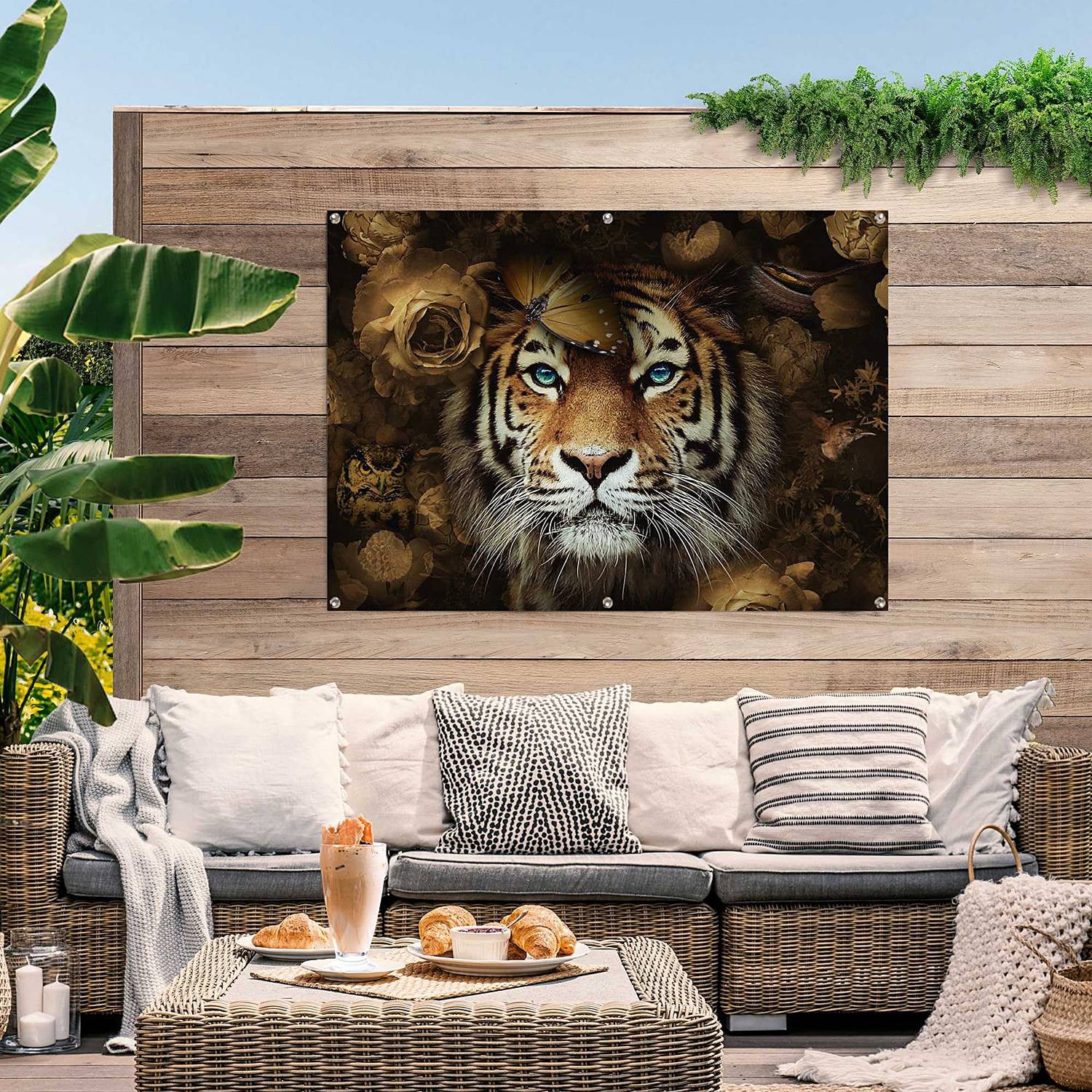 home24 Outdoor-poster Tijger Bruin PVC met oogjes Breedte: 100 cm, Hoogte: 140 cm
