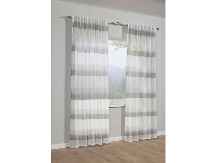 Gardine SEHLBACH Schal Blockstreifen Gr. 2, grau, B:140cm H:245cm, Polyester, Gardinen, Gardine, mit Gardinenband und verdeckten Schlaufen