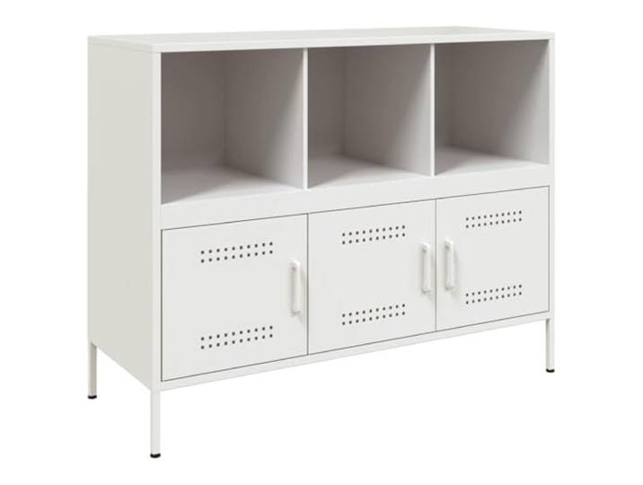 LASWWQMRF Sideboard Weiß 100,5x39x79 cm Stahl Beistellschrank Moderne Anrichte aus Metall für Schlafzimmer und Wohnzimmer. Bietet strukturierten Stauraum hinter 3 blickdichten Türen.