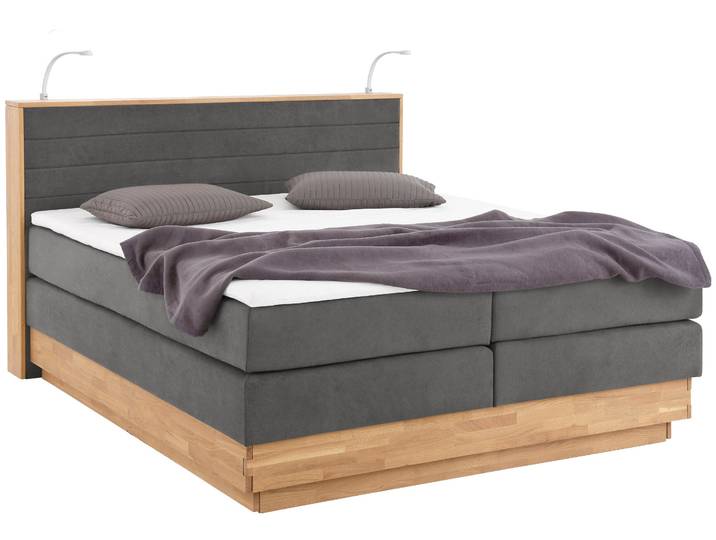 Boxspringbett, Grau, 164x222 cm, Microfaser, Mit Bettkasten & Topper, Klassisch, Home-affaire
