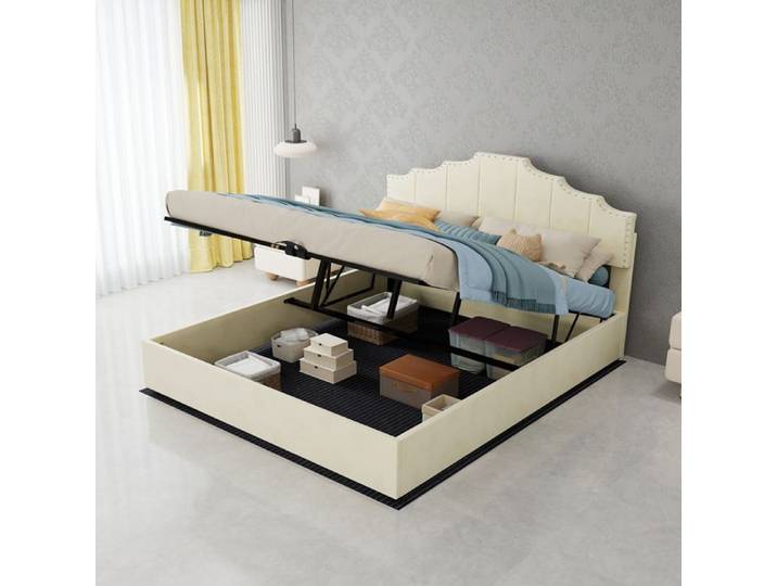 Cadre de lit 160 x 200 cm matelas non inclus en métal pour chambre construction robuste Apparence 1 coloris beige