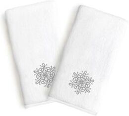 Authentic Hotel and Spa 2-piece Holiday Turkish Cotton Hand Towels with Silver Snowflake Embroidery (Set of 2)